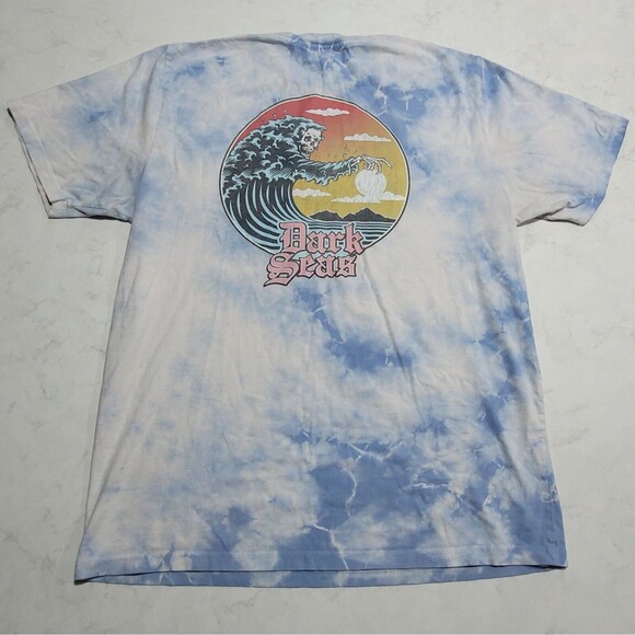 Dark Seas Tie Dye Blue White Death Wave Graphic T Shirt Medium EUC NO STAINS - Picture 1 of 8